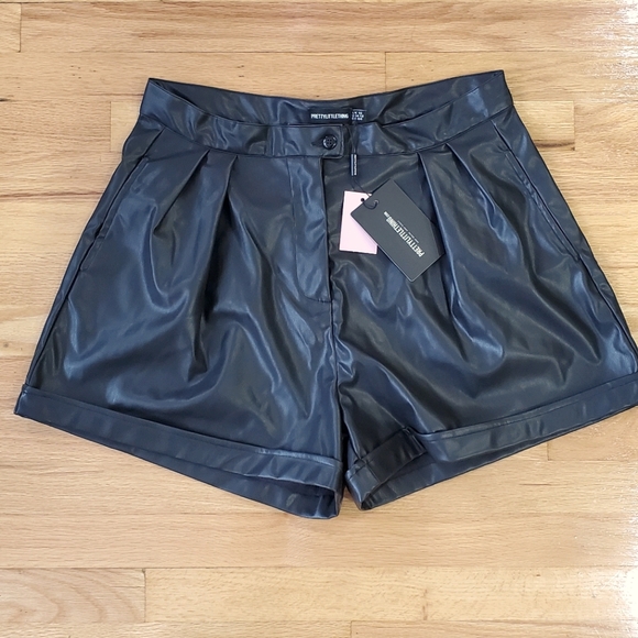 PrettyLittleThing Pants - Black Faux Leather Shorts NWT